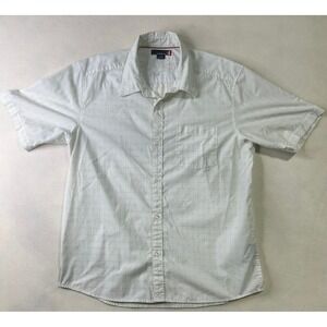 Quiksilver Mens‎ White Green Geometric Grid Short Sleeve Button Down Shirt L